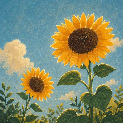 Sunlit Summer Sunflowers Under Blue Sky
