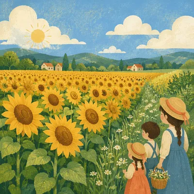 Sunny Summer Sunflower Field Countryside