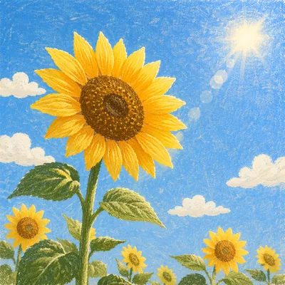 Sunlit Summer Sunflower Field Under Azure Sky