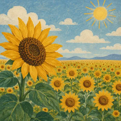 Sunny Sunflower Field of Summer Gratitude