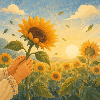 Sunlit Sunflower Field with Grateful Hands