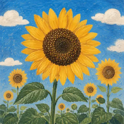 Bright Summer Sunflower Field Under Blue Sky