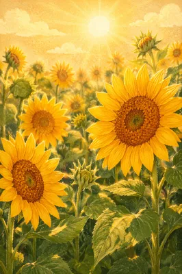 Golden Hour Sunflower Field in Summer