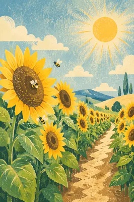 Bright Summer Sunflower Field Path