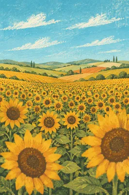 Bright Summer Sunflower Field Landscape