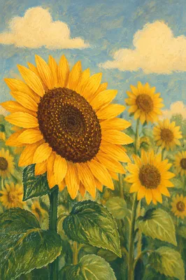 Bright Summer Sunflower Field Close Up