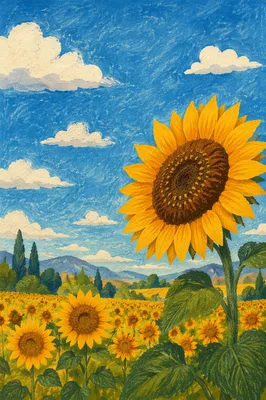 Sunlit Sunflower Field Under Blue Summer Sky