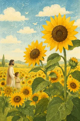 Bright Summer Sunflower Field Under Blue Sky