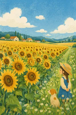 Sunny Summer Sunflower Field Countryside
