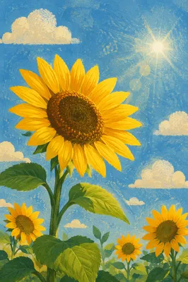 Sunlit Summer Sunflower Field Under Azure Sky