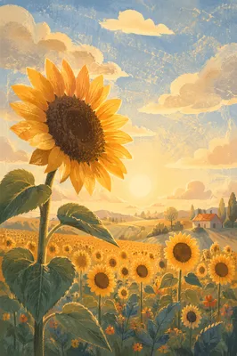 Golden Hour Sunflower Field in Summer