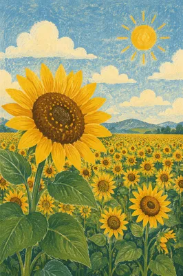 Bright Summer Sunflower Field Under Sunny Sky