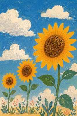 Bright Summer Sunflowers Under Blue Sky