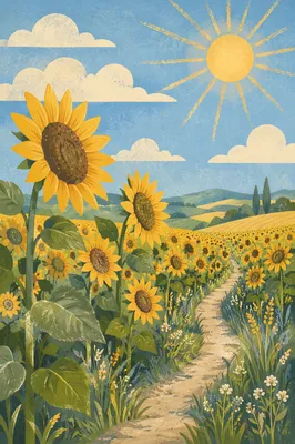 Sunny Sunflower Field Path of Gratitude