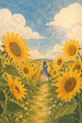 Sunny Sunflower Field Path at Golden Hour