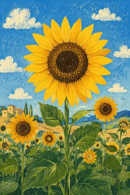 Bright Summer Sunflower Field Under Blue Sky