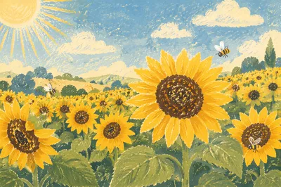 Bright Summer Sunflower Field Under Clear Sky