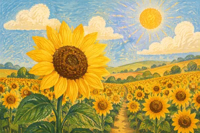 Sunny Summer Sunflower Field at Golden Bloom