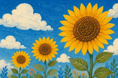 Bright Summer Sunflowers Under Blue Sky