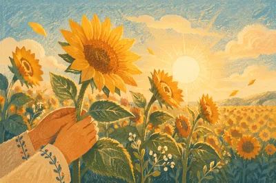 Grateful Hands in Sunny Sunflower Field