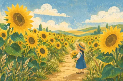 Sunny Sunflower Field Path of Gratitude