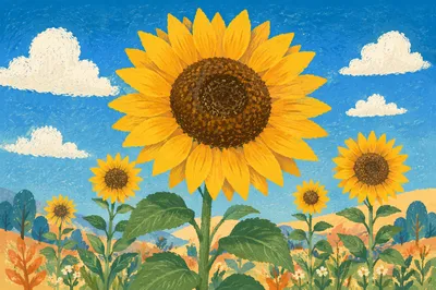 Bright Summer Sunflower Field Under Blue Sky