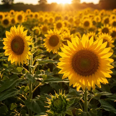 Golden Hour Sunflower Field in Summer