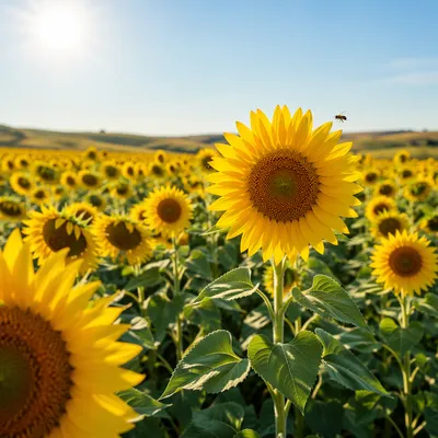 Radiant Summer Sunflower Field Under Blue Sky