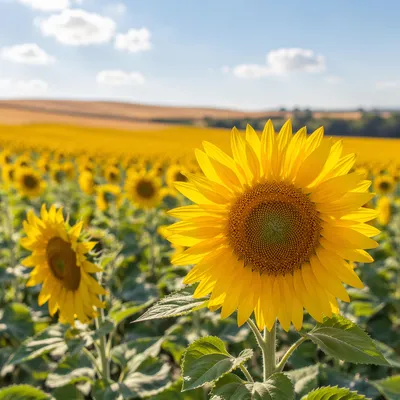 Radiant Summer Sunflower Field Under Blue Sky