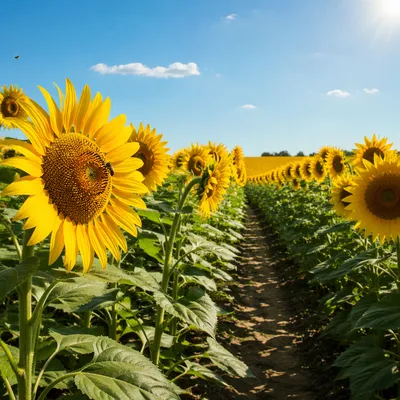 Sunny Summer Sunflower Field Path