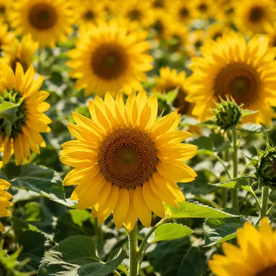 Bright Summer Sunflower Field Close-Up