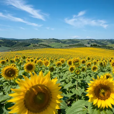 Bright Summer Sunflower Field Landscape