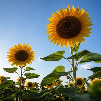 Sunlit Summer Sunflowers Under Blue Sky