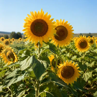 Bright Summer Sunflower Field Under Blue Sky