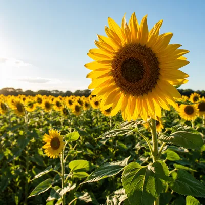 Sunny Summer Sunflower Field at Bloom