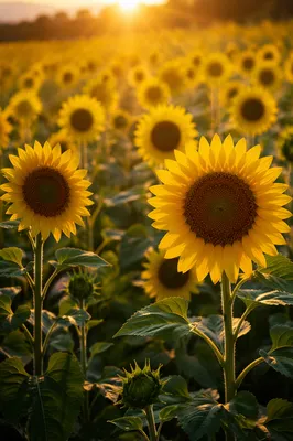 Golden Hour Sunflower Field in Summer
