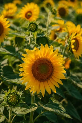Bright Summer Sunflower Field Close-Up