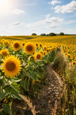 Sunny Sunflower Field Path of Hope