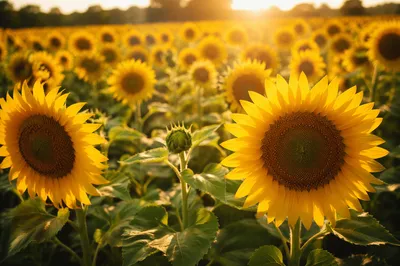 Golden Hour Sunflower Field in Summer