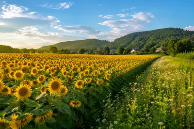 Sunny Summer Sunflower Field Landscape