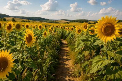 Radiant Summer Sunflower Field Pathway