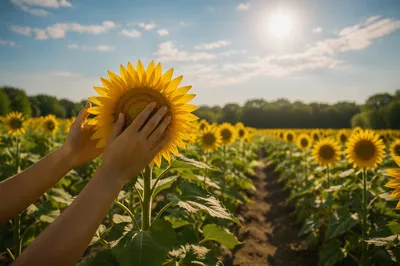 Gentle Hands in Sunny Sunflower Field