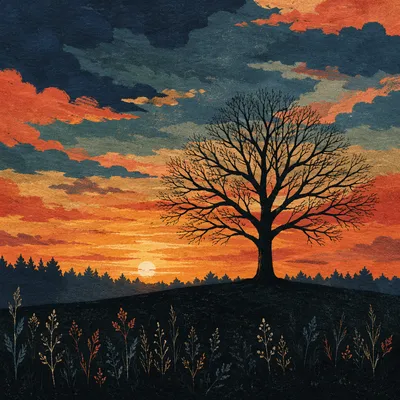 Leafless Tree Silhouette at Dramatic Sunset