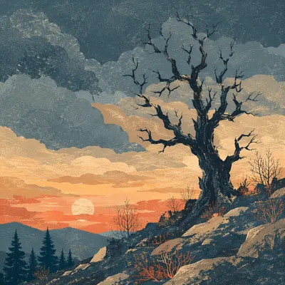 Dramatic Tree Silhouette at Sunset Sky