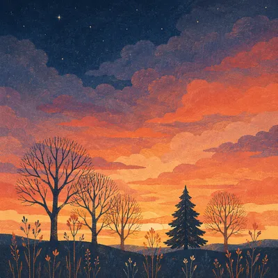 Tree Silhouette Sunset with Dramatic Sky