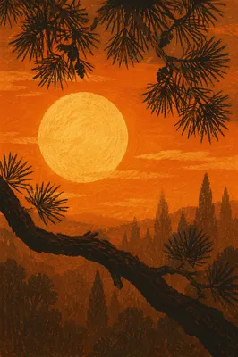 Dramatic Sunset Tree Silhouette with Golden Sky