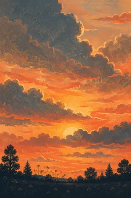 Tree Silhouette Beneath Dramatic Sunset Sky