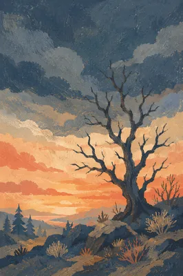 Dramatic Tree Silhouette at Sunset Sky
