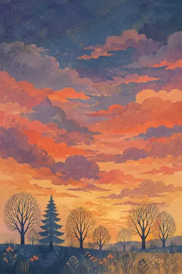 Tree Silhouette Sunset with Dramatic Sky