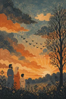 Dramatic Sunset Tree Silhouette with Wildflowers